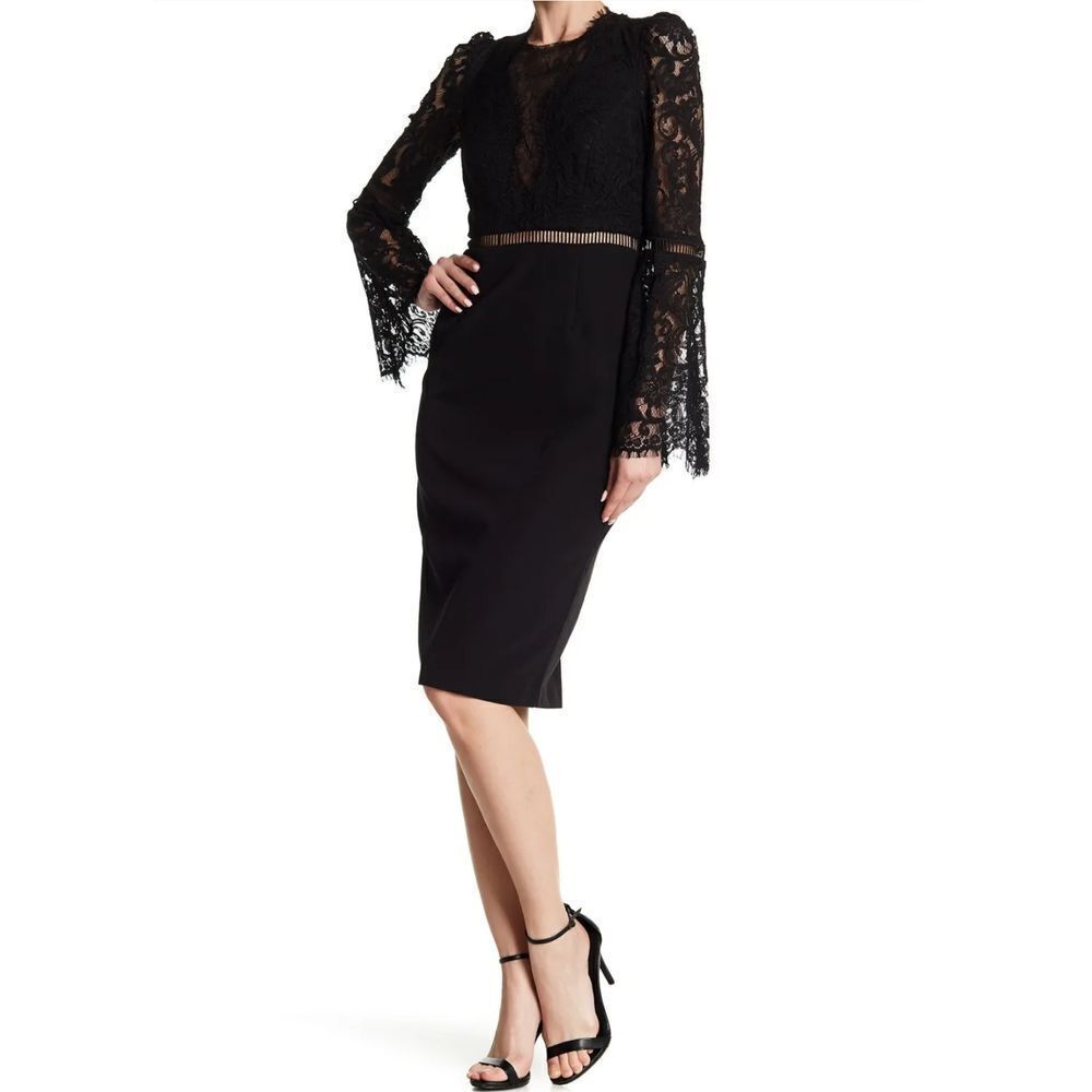 Bardot Black Lace Faedra Bell‎ Sleeve Cocktail Dress Size 6 New Without Tags